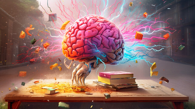 Concept art of a human brain exploding with knowledge and creativity. Generative AI