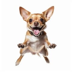 Jumping Chihuahua Dog. Isolated on Caucasian, White Background. Generative AI.