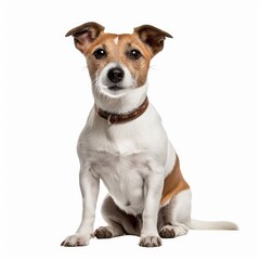 Sitting Jack Russell Terrier Dog. Isolated on Caucasian, White Background. Generative AI.