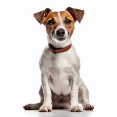 Sitting Jack Russell Terrier Dog. Isolated on Caucasian, White Background. Generative AI.