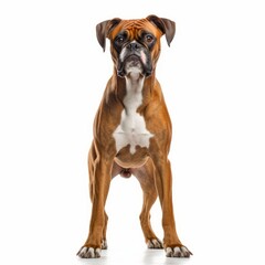Standing Boxer Dog. Isolated on Caucasian, White Background. Generative AI.