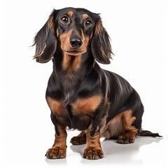 Standing Dachshund Dog. Isolated on Caucasian, White Background. Generative AI.