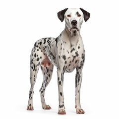 Standing Dalmatian Dog. Isolated on Caucasian, White Background. Generative AI.