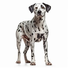 Standing Dalmatian Dog. Isolated on Caucasian, White Background. Generative AI.