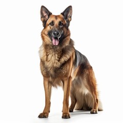 Standing German Shepherd Dog. Isolated on Caucasian, White Background. Generative AI.