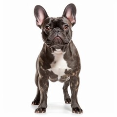 Standing French Bulldog Dog. Isolated on Caucasian, White Background. Generative AI.