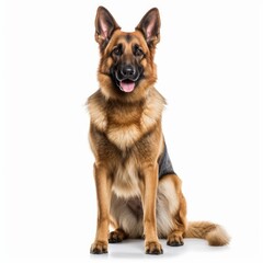 Standing German Shepherd Dog. Isolated on Caucasian, White Background. Generative AI.