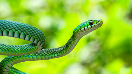 Fototapeta premium wild green snake in natural background created with generative ai technology
