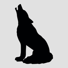 Black wolf silhouette. Vector icon on a gray backgroun