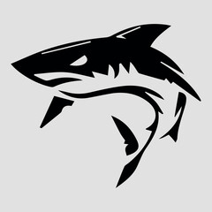 The black silhouette of a shark. Vector icon on a gray background