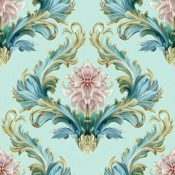 Elegant vintage floral painting seamless pattern. Victorian ornate wallpapers. Rococo, baroque, renaissance style background. Luxury old fashioned ornament. Design created with generative AI tools