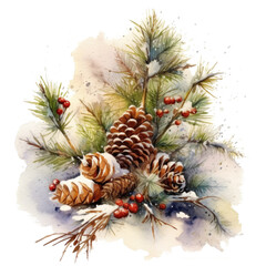 Christmas composition watercolor. Illustration AI Generative.