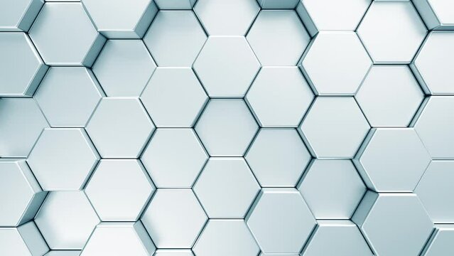 White 3d abstract background. Bright hexagonal video motion pattern for science concept. Simple geometry animated texture. Futuristic polygonal grid surface. Seamless loop.