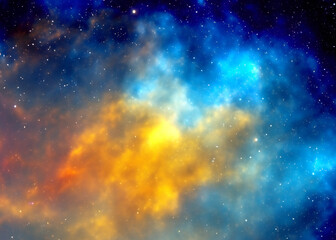 abstract galaxy background, blue and orange space nebula, astronomy background created with generative ai technology