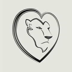 Lion Heart shape head icon emblem design 