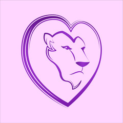 Lion Heart shape head icon emblem design 