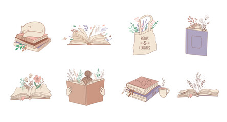 Hand drawn pastel colors books illustrations, prints, logos. Vector art and illustrations