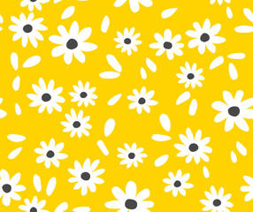 Cute daisies on yellow background, seamless design for fashion, fabric, cover and wallpaper prints