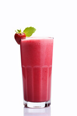 Red Strawberry Smoothie isolated on White background, blushing blend