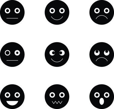 Set of faces, black and white emoji