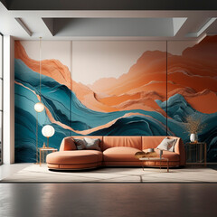 expensive designer interior with exclusive luxury and futuristic elements. High quality illustration