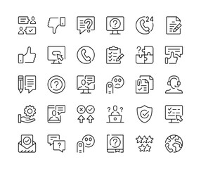 Customer service icons. Vector line icons set. Technical support, online help, call center concepts. Black outline stroke symbols
