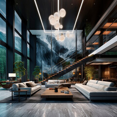 expensive designer interior with exclusive luxury and futuristic elements. High quality illustration