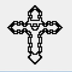 Cross with black and white patterns on a white background.
