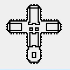 Cross with black and white patterns on a white background.