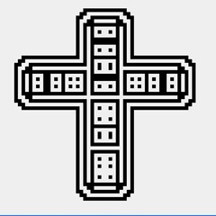 Cross with black and white patterns on a white background.