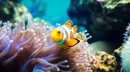 Naklejka na ściany i meble clown fish and anemone in a tank, stock photo