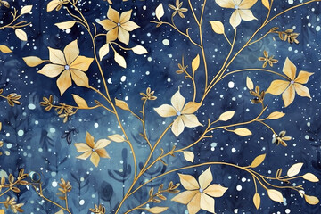 A painting of flowers on a blue background. Generative AI.