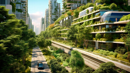 Obraz na płótnie Canvas Sustainable urban design featuring eco-friendly elements. Generative AI