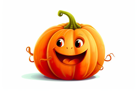 A cartoon pumpkin with a happy face. Generative AI.