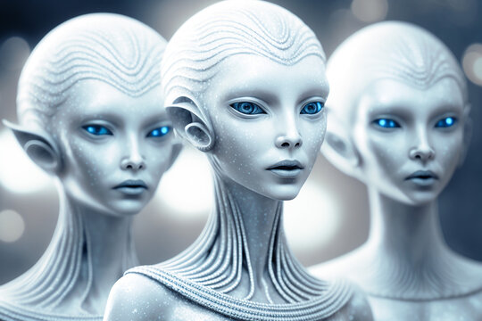 Starseed people as human aliens from other galaxies, fictitious person. AI generated image