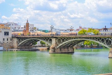 27.05.2023, Seville, Spain: Puente de Triana or Triana Bridge, is a metal arch bridge in Seville