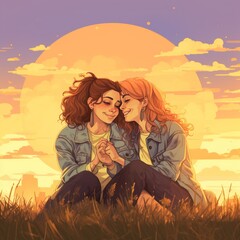 lgbt couple sitting on the beach