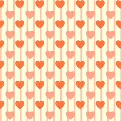 Seamless pink yellow heart pattern background.Simple heart shape seamless pattern in diagonal arrangement. Love and romantic theme background.