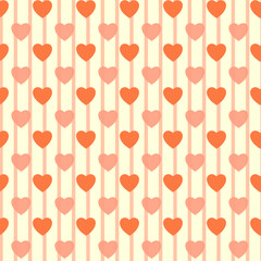 Seamless pink yellow heart pattern background.Simple heart shape seamless pattern in diagonal arrangement. Love and romantic theme background.