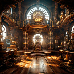 classic background with steampunk-style mechanisms. High quality illustration