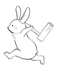 Rabbit with pestle clipart; calligraphy PNG
