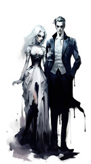 A man and a woman dressed in gothic clothing. Generative AI.