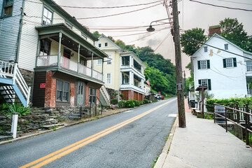 streets and buildings in the historic part of the park in Harpers Ferry, West Virginia.
