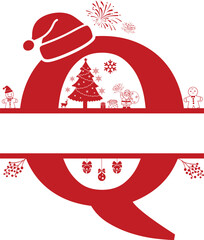 Fototapeta na wymiar Letter Q, Q Christmas Monogram, Letter Q Silhouette with Christmas symbols, Christmas logo, Christmas Design for Print, Screen Print T-Shirt