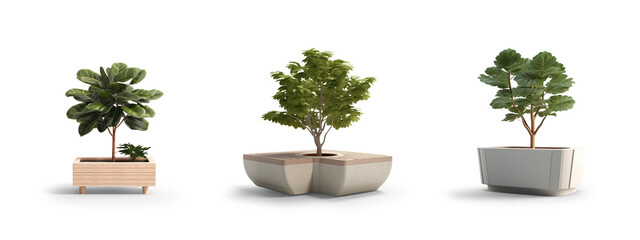collection Set of different styles of outdoor seats and tree pot in modern design cutouts isolated on transparent background - Generative AI