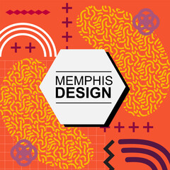 Obraz premium Abstract background square card with various geometric shapes ornaments and text space. Square wallpaper with geometric memphis style.