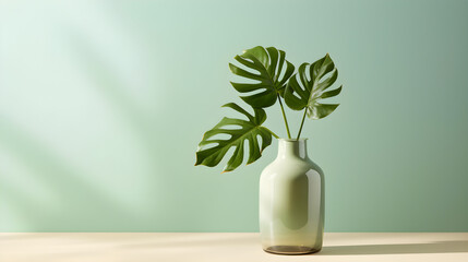 light copyspace with monstera leaves on the side, generative ai