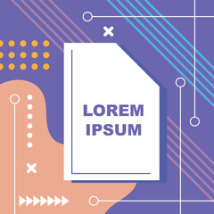 Abstract background square card with various geometric shapes ornaments and text space. Square wallpaper with geometric memphis style.