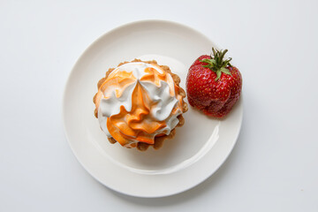 basket with cream and strawberry berries on a plate. set .selective focus 