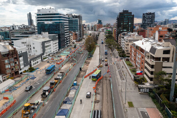 Fototapeta premium Photo from a drone of the extension of 100 avenue in an area of buildings. Bogotá Colombia. 